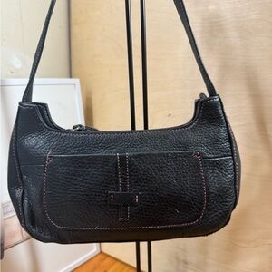 Fossil Black Leather Shoulder Bag with Pink Contrast Stitching
